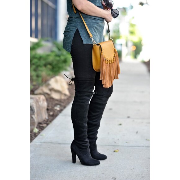 Steven Madden "Gorgeous" Thigh High Over the Knee Suede Block High Heel Boots - Picture 11 of 15